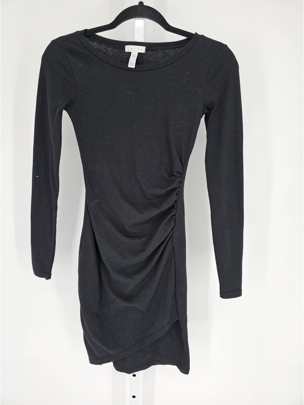 Anthropologie Leith Womens Sz XXS Long Sleeve Fitted Faux Wrap Dress Black